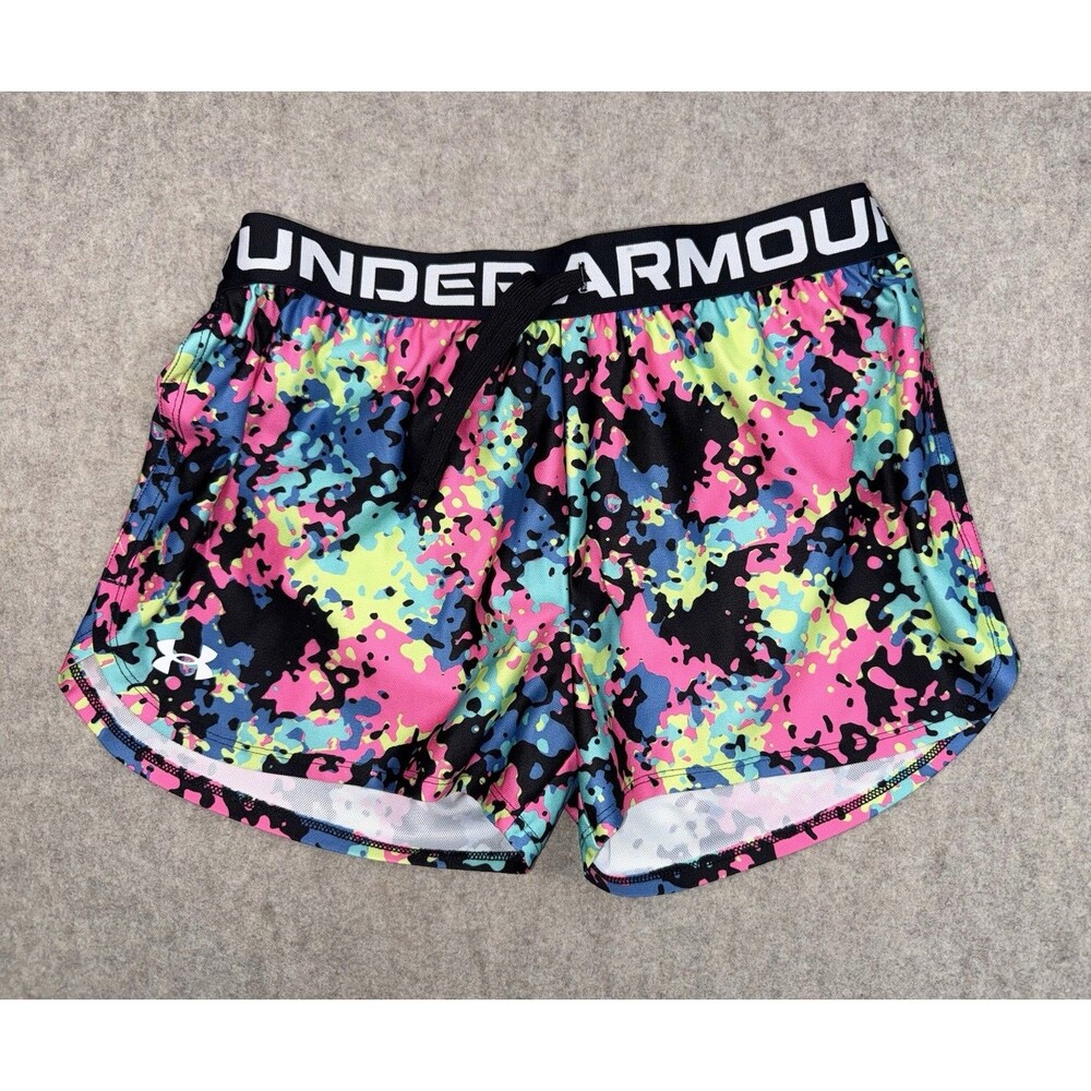 Under Armour Girls YLG Play Up Shorts Multi Colored Camouflage Bright Athletic